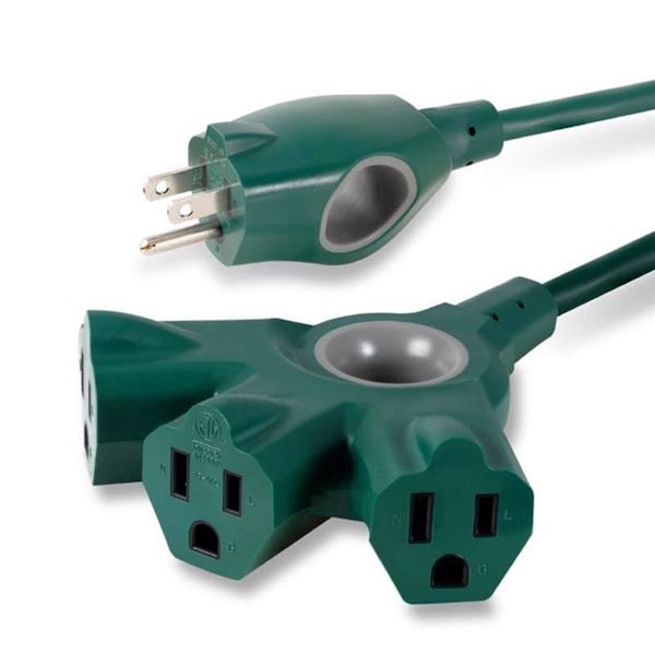 Jasco Extension Cord, 16 AWG, Indoor/Outdoor, 16/3, 3 Outlets, Green, PVC, 25 ft SPC6253ZG/37-T1 - main